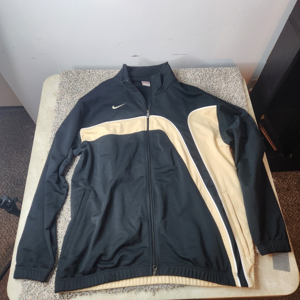 Vintage Nike Label - "Swoosh"‎ Zippered (L) Warm-Up Jacket BLACK & TAN Saints